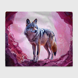 Плед флисовый Волк в розовом, цвет: 3D-велсофт