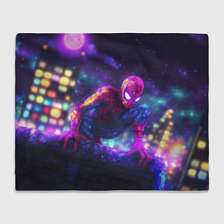 Плед флисовый Человек-паук неоновый свет, цвет: 3D-велсофт