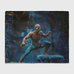 Плед флисовый Человек - паук в ночном городе, цвет: 3D-велсофт
