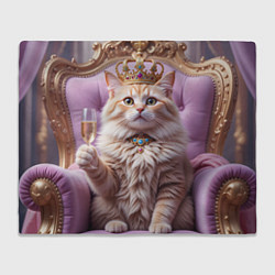 Плед флисовый Кот с короной и шампанским, цвет: 3D-велсофт