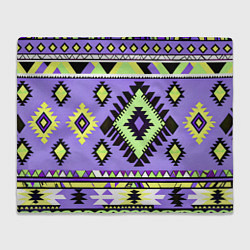 Плед флисовый Геометрический сиренево желтый орнамент ацтеков, цвет: 3D-велсофт