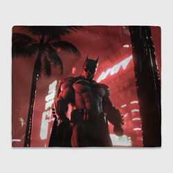 Плед флисовый Бэтмен красный ночной город, цвет: 3D-велсофт