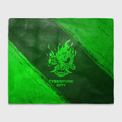 Плед флисовый Cyberpunk 2077 - green gradient, цвет: 3D-велсофт