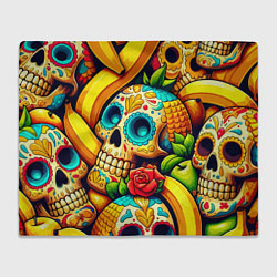 Плед флисовый Colorfull skulls and bananas - pop art pattern, цвет: 3D-велсофт