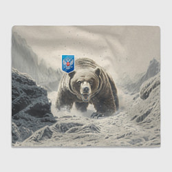 Плед флисовый Бурый медведь и герб РФ, цвет: 3D-велсофт