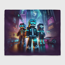 Плед флисовый Minecraft - neon metropolis ai art, цвет: 3D-велсофт