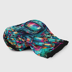 Плед флисовый Кибер череп в балахоне и очках - нейроарт фантазия, цвет: 3D-велсофт — фото 2