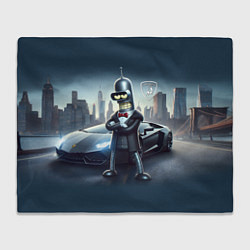 Плед флисовый Крутой Бендер рядом с Ламборджини, цвет: 3D-велсофт