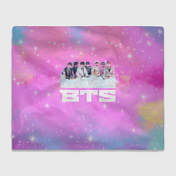 Плед флисовый BTS розовый фон со вспышками, цвет: 3D-велсофт