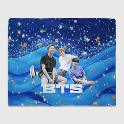 Плед флисовый BTS голубые волные и золотые звезды, цвет: 3D-велсофт