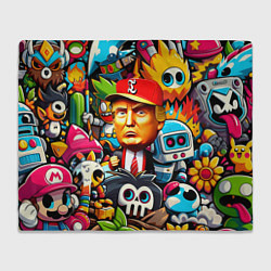 Плед флисовый Дональд Трамп в компании мультяшных персонажей, цвет: 3D-велсофт