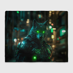 Плед флисовый Киберпанк волк, цвет: 3D-велсофт