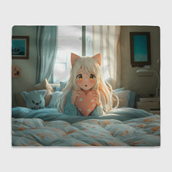 Плед флисовый Аниме девушка в кровати с сердцем, цвет: 3D-велсофт