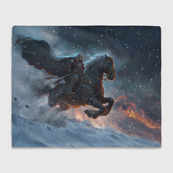 Плед флисовый Всадник на лошади в снежную бурю, цвет: 3D-велсофт