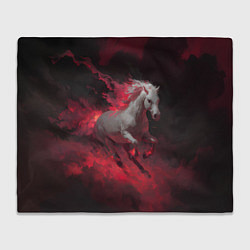 Плед флисовый Белая лошадь с красными эффектами, цвет: 3D-велсофт