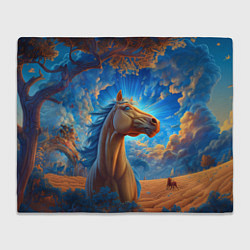 Плед флисовый Лошадь на фоне синего неба, цвет: 3D-велсофт