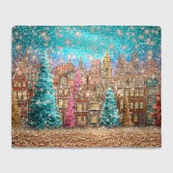 Плед флисовый Новогодний город в блестках, цвет: 3D-велсофт