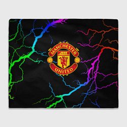 Плед флисовый Манчестер Юнайтед неоновые молнии, цвет: 3D-велсофт