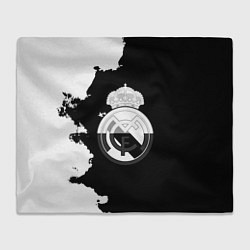 Плед флисовый Реал Мадрид черно белые краски, цвет: 3D-велсофт