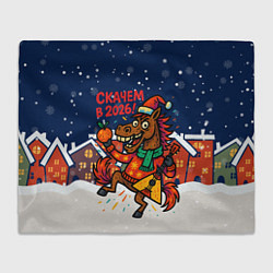 Плед флисовый Скачем в 2026 - лошадь с балалайкой, цвет: 3D-велсофт