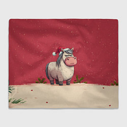 Плед флисовый Новогодняя лошадка с прищуренным взглядом, цвет: 3D-велсофт