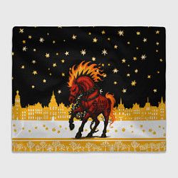 Плед флисовый Красная огненная лошадь панк 2026, цвет: 3D-велсофт