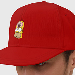 Кепка-снепбек Мартышка бьёт в тарелки в голове Гомера Симпсона, цвет: красный