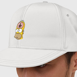 Кепка-снепбек Мартышка бьёт в тарелки в голове Гомера Симпсона, цвет: белый