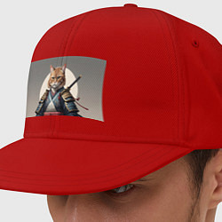 Кепка-снепбек Красивый кот самурай, цвет: красный