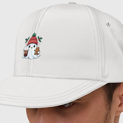 Кепка-снепбек Милое новогоднее привидение с кофе и имбирным прян, цвет: белый