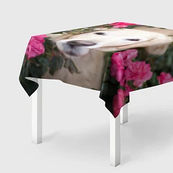 Скатерть для стола Песик в розах, цвет: 3D-принт — фото 2