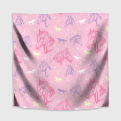 Скатерть для стола Лошади на розовом фоне, цвет: 3D-принт