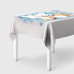 Скатерть для стола Корги и снеговик, цвет: 3D-принт — фото 2