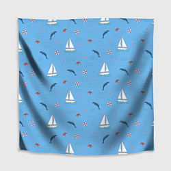 Скатерть для стола Море, дельфины, парусник, цвет: 3D-принт