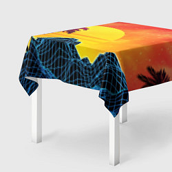 Скатерть для стола Тропический остров на закате ретро иллюстрация, цвет: 3D-принт — фото 2