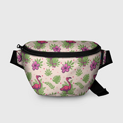 Поясная сумка Цветочные фламинго, цвет: 3D-принт