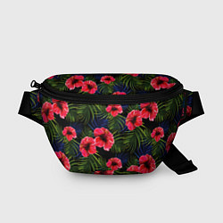 Поясная сумка Тропические цветы и листья, цвет: 3D-принт