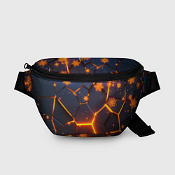 Поясная сумка НОВОГОДНИЕ ОГНЕННЫЕ 3D ПЛИТЫ FIRE NEON HEXAGON, цвет: 3D-принт