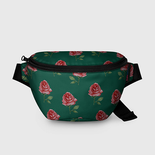 Поясная сумка Ярко красные розы на темно-зеленом фоне / 3D-принт – фото 1