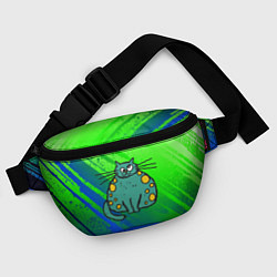Поясная сумка Прикольный зеленый кот, цвет: 3D-принт — фото 2