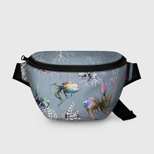 Поясная сумка Разноцветные акварельные рыбки и белые водоросли / 3D-принт – фото 1