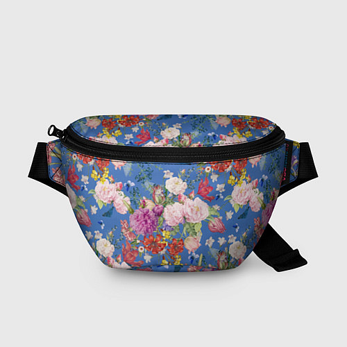 Поясная сумка Цветы Розовый Букет На Синем Фоне / 3D-принт – фото 1
