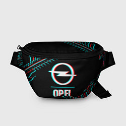 Поясная сумка Значок Opel в стиле Glitch на темном фоне, цвет: 3D-принт