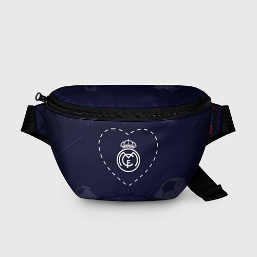 Поясная сумка Лого Real Madrid в сердечке на фоне мячей / 3D-принт – фото 1