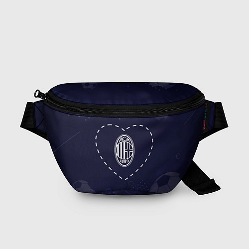 Поясная сумка Лого AC Milan в сердечке на фоне мячей / 3D-принт – фото 1