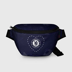 Поясная сумка Лого Chelsea в сердечке на фоне мячей, цвет: 3D-принт