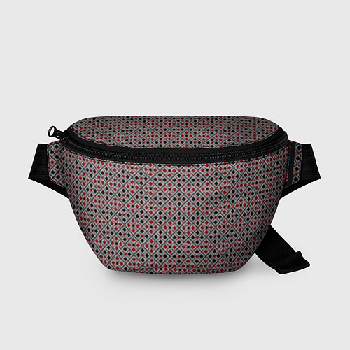 Поясная сумка Красный, черный квадраты на гранжевом сером / 3D-принт – фото 1