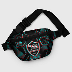 Поясная сумка Roma FC в стиле Glitch на темном фоне, цвет: 3D-принт — фото 2