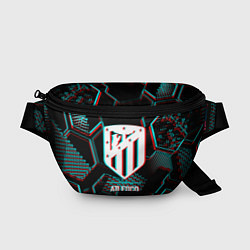 Поясная сумка Atletico Madrid FC в стиле glitch на темном фоне, цвет: 3D-принт