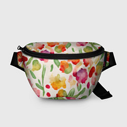 Поясная сумка Романтичные акварельные цветы, цвет: 3D-принт